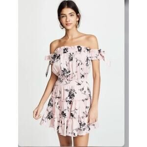 MISA Los Angeles Laiyin Floral Mini Dress Womens Small Off The Shoulder Pink